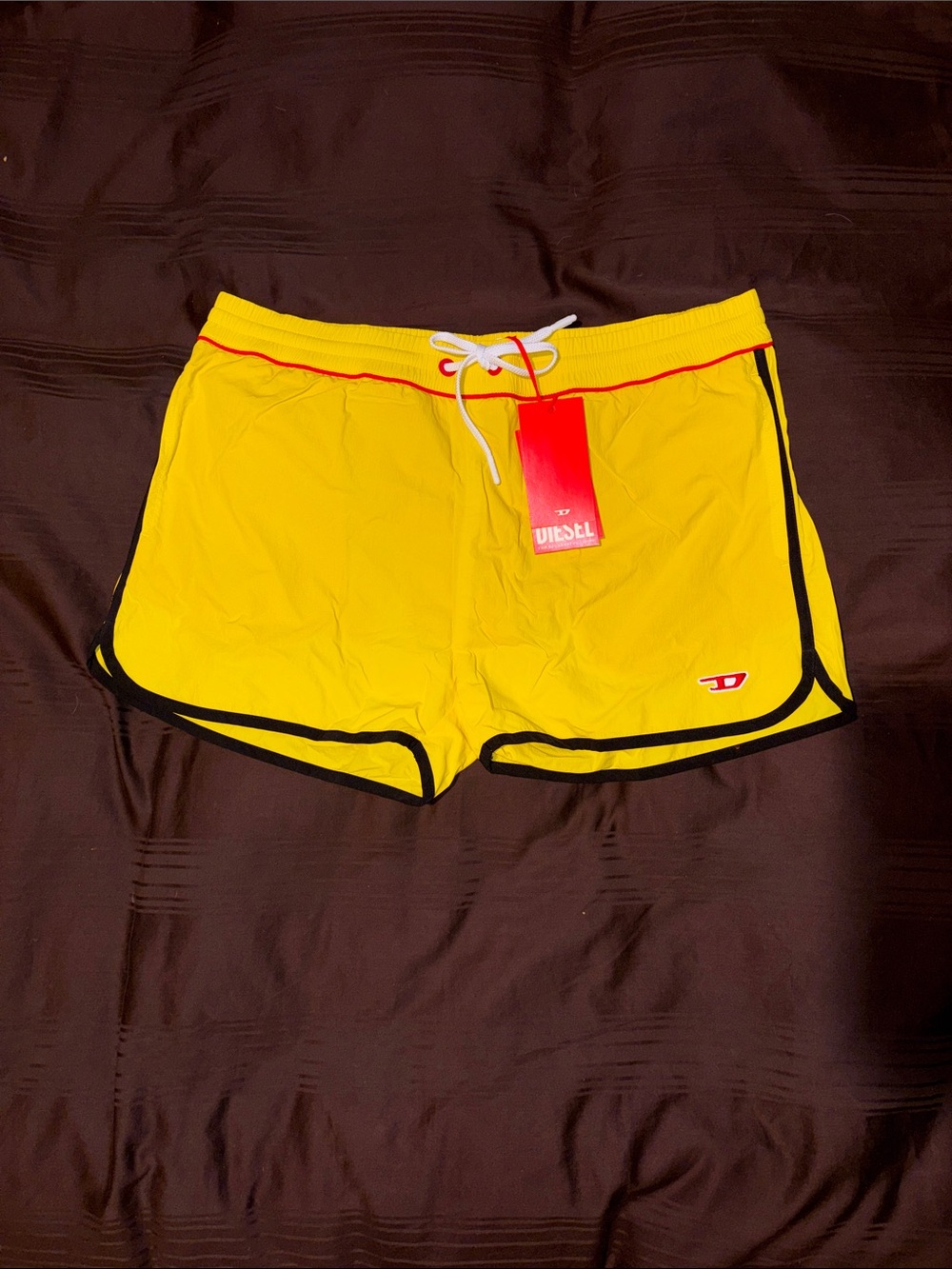 Diesel Yellow Athletic Shorts with Black Trim and White Drawcord